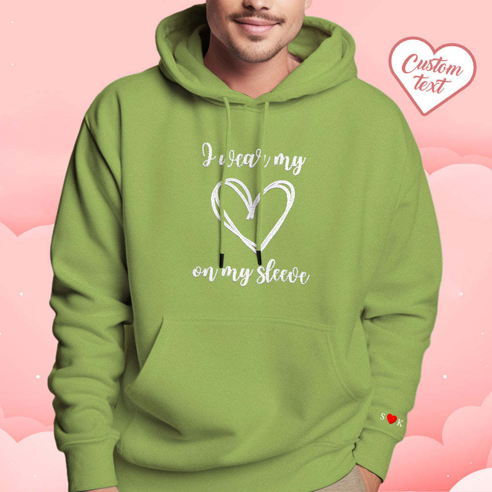 Personalized Embroidered Love Heart Hoodie Custom Text Sweatshirt Valentine Gift - auphotoblanket