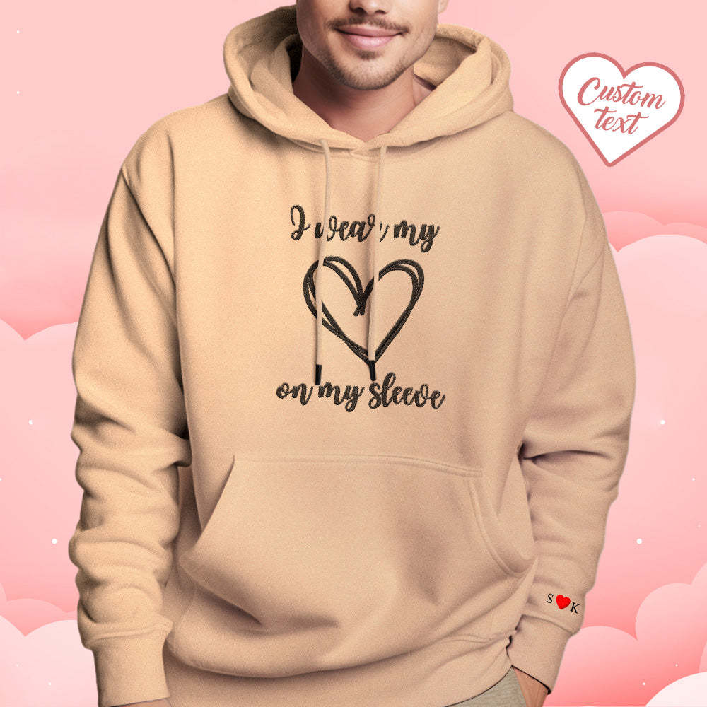 Personalized Embroidered Love Heart Hoodie Custom Text Sweatshirt Valentine Gift - auphotoblanket