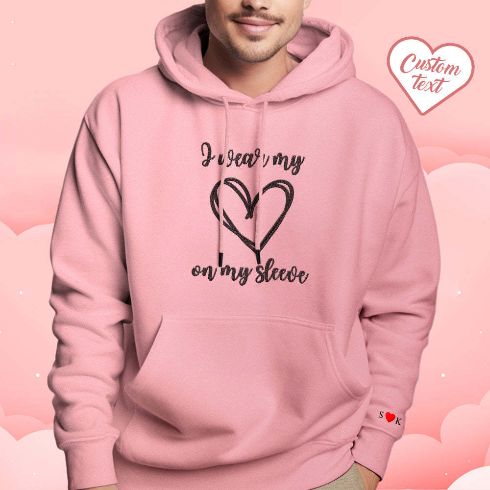 Personalized Embroidered Love Heart Hoodie Custom Text Sweatshirt Valentine Gift - auphotoblanket