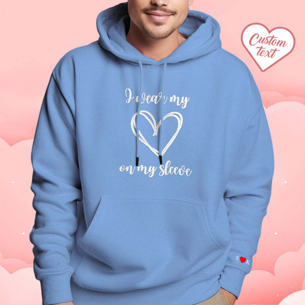 Personalized Embroidered Love Heart Hoodie Custom Text Sweatshirt Valentine Gift - auphotoblanket