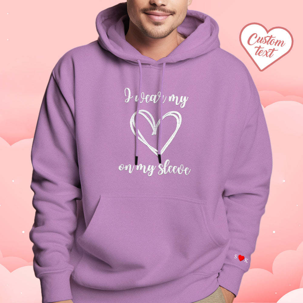 Personalized Embroidered Love Heart Hoodie Custom Text Sweatshirt Valentine Gift - auphotoblanket