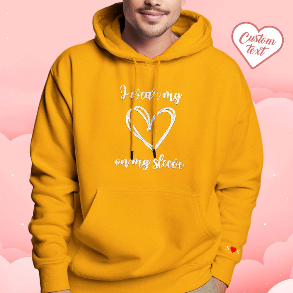 Personalized Embroidered Love Heart Hoodie Custom Text Sweatshirt Valentine Gift - auphotoblanket