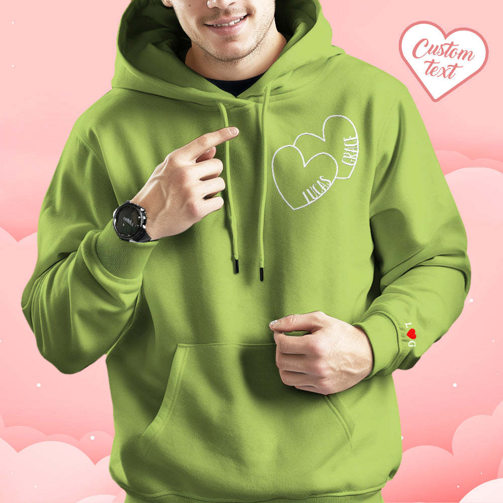 Custom Text Embroidered Hoodie Romantic Double Hearts Sweatshirt Valentine Gift - auphotoblanket