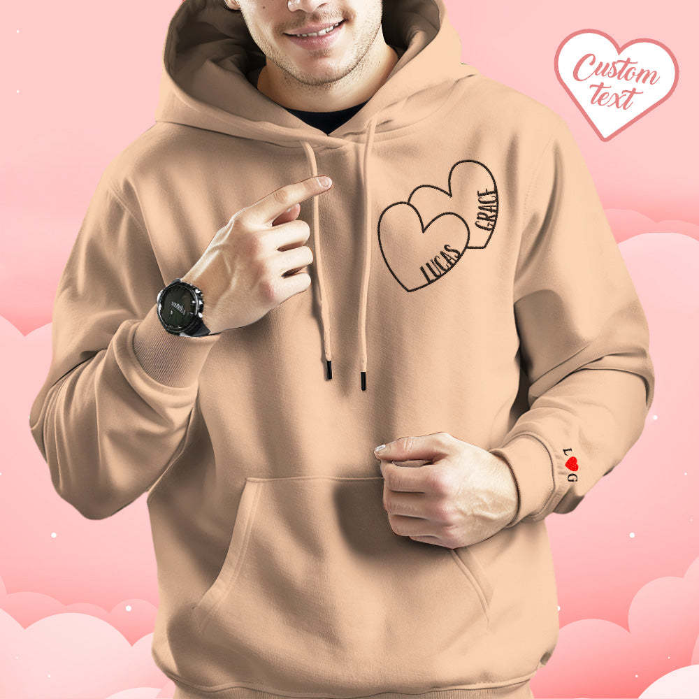 Custom Text Embroidered Hoodie Romantic Double Hearts Sweatshirt Valentine Gift - auphotoblanket