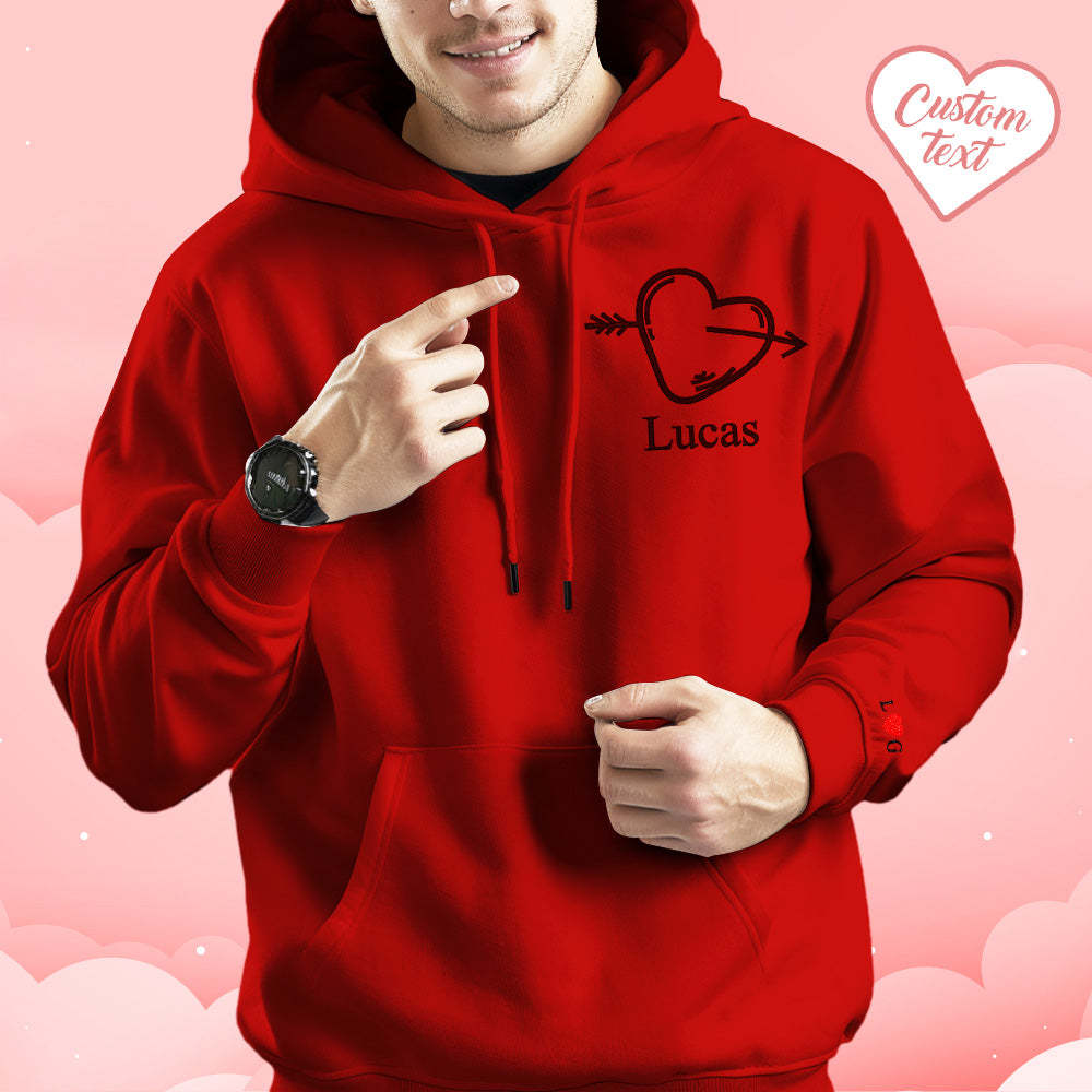 Custom Text Embroidered Hoodie Unique Heart Key And Lock Match Set Couple Sweatshirt - auphotoblanket