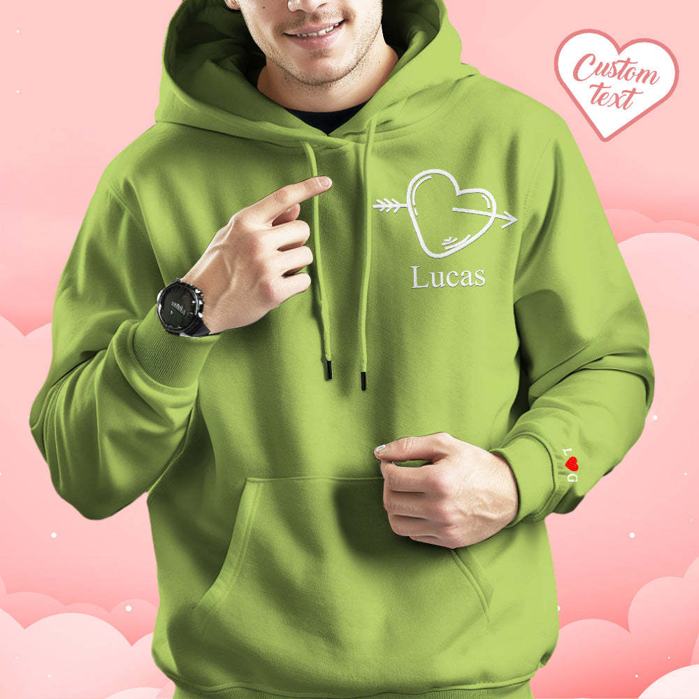 Custom Text Embroidered Hoodie Unique Heart Key And Lock Match Set Couple Sweatshirt - auphotoblanket