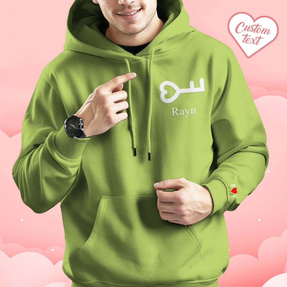 Personalized Text Embroidered Hoodie Meaningful Heart Key And Lock Set Couple Sweatshirt - auphotoblanket