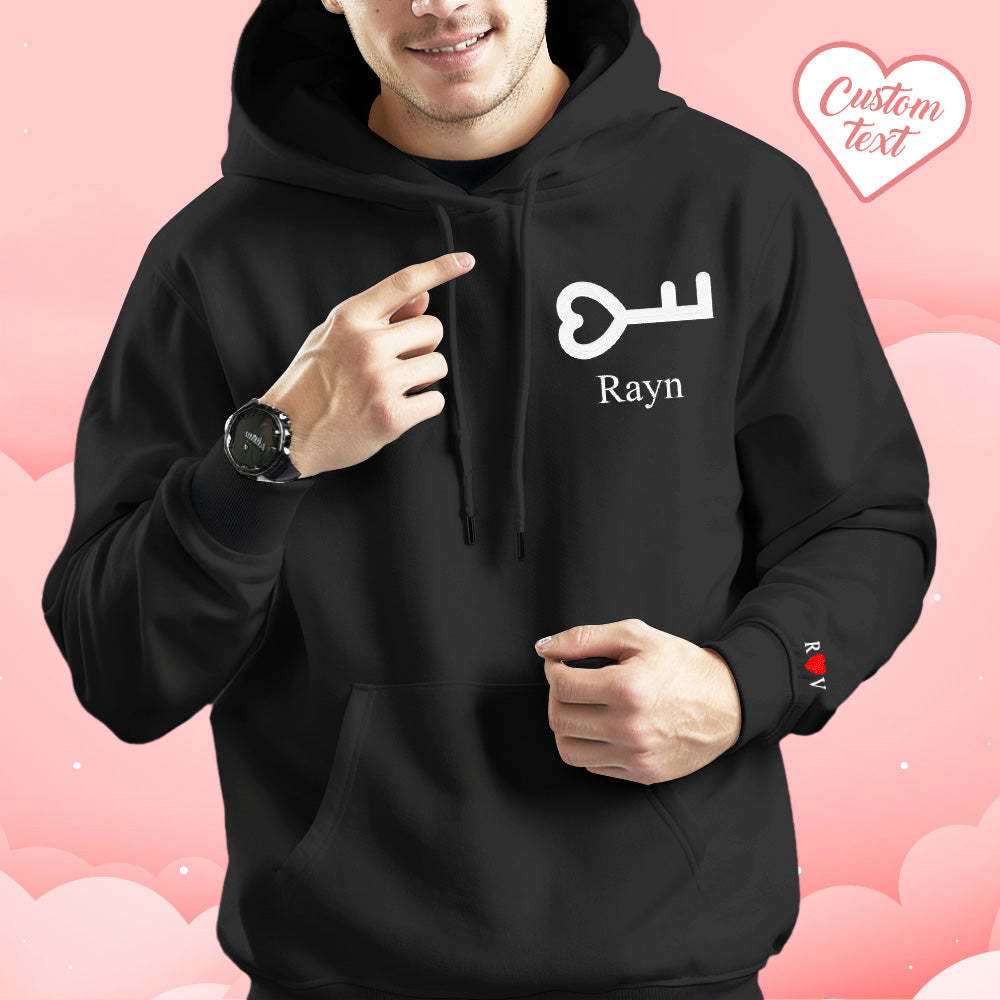 Personalized Text Embroidered Hoodie Meaningful Heart Key And Lock Set Couple Sweatshirt - auphotoblanket