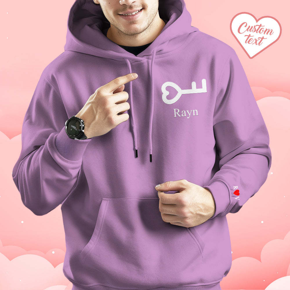 Personalized Text Embroidered Hoodie Sweet Heart Key And Lock Set Sweatshirt Valentine Gifts For Couples - auphotoblanket