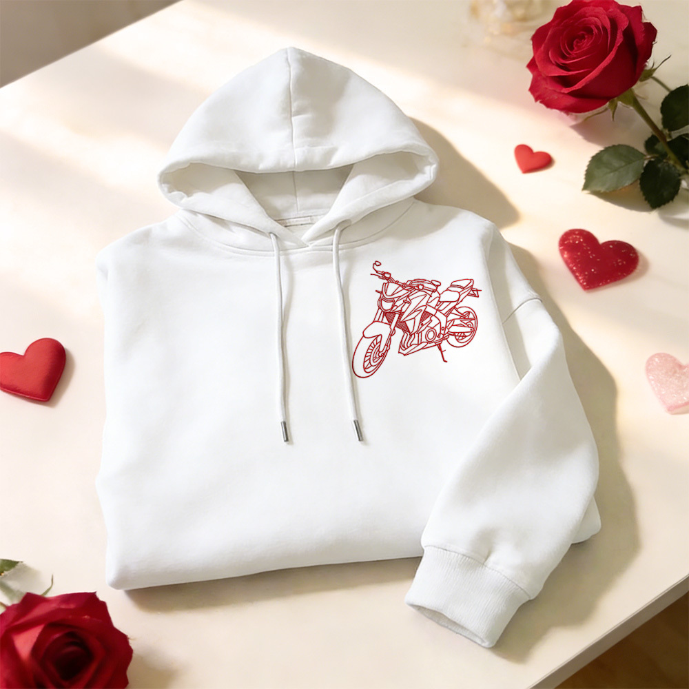 Personalized Embroidered Premium Hoodie With Outline Image Of Your Motorcycle - auphotoblanket