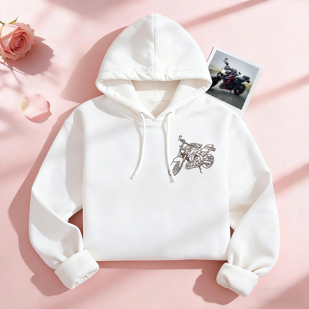 Personalized Embroidered Premium Hoodie With Outline Image Of Your Motorcycle - auphotoblanket