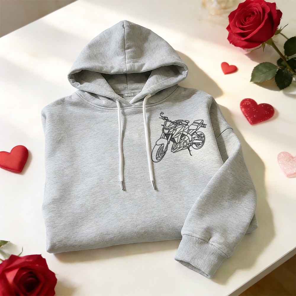 Personalized Embroidered Premium Hoodie With Outline Image Of Your Motorcycle - auphotoblanket