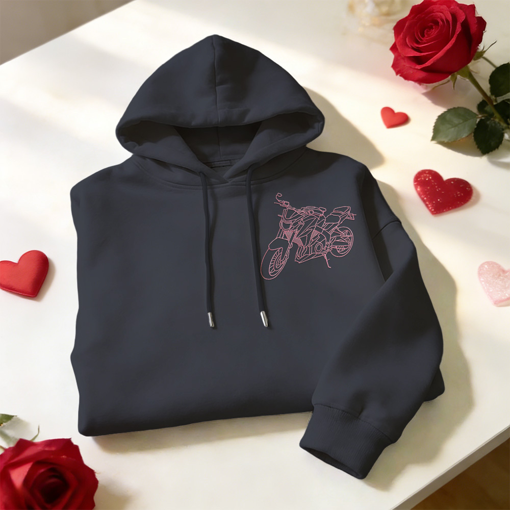 Personalized Embroidered Premium Hoodie With Outline Image Of Your Motorcycle - auphotoblanket