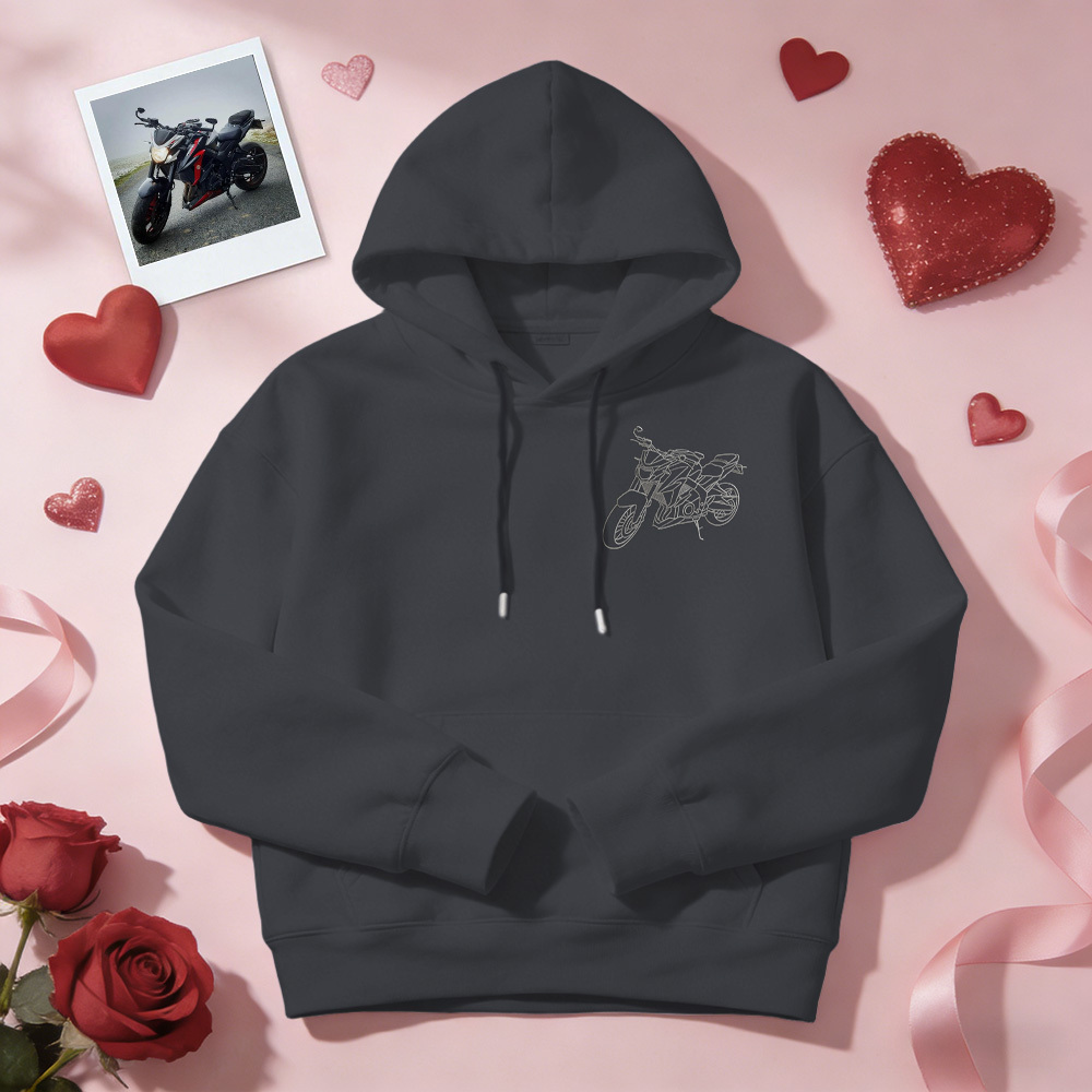 Personalized Embroidered Premium Hoodie With Outline Image Of Your Motorcycle - auphotoblanket
