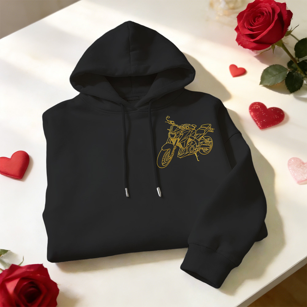 Personalized Embroidered Premium Hoodie With Outline Image Of Your Motorcycle - auphotoblanket