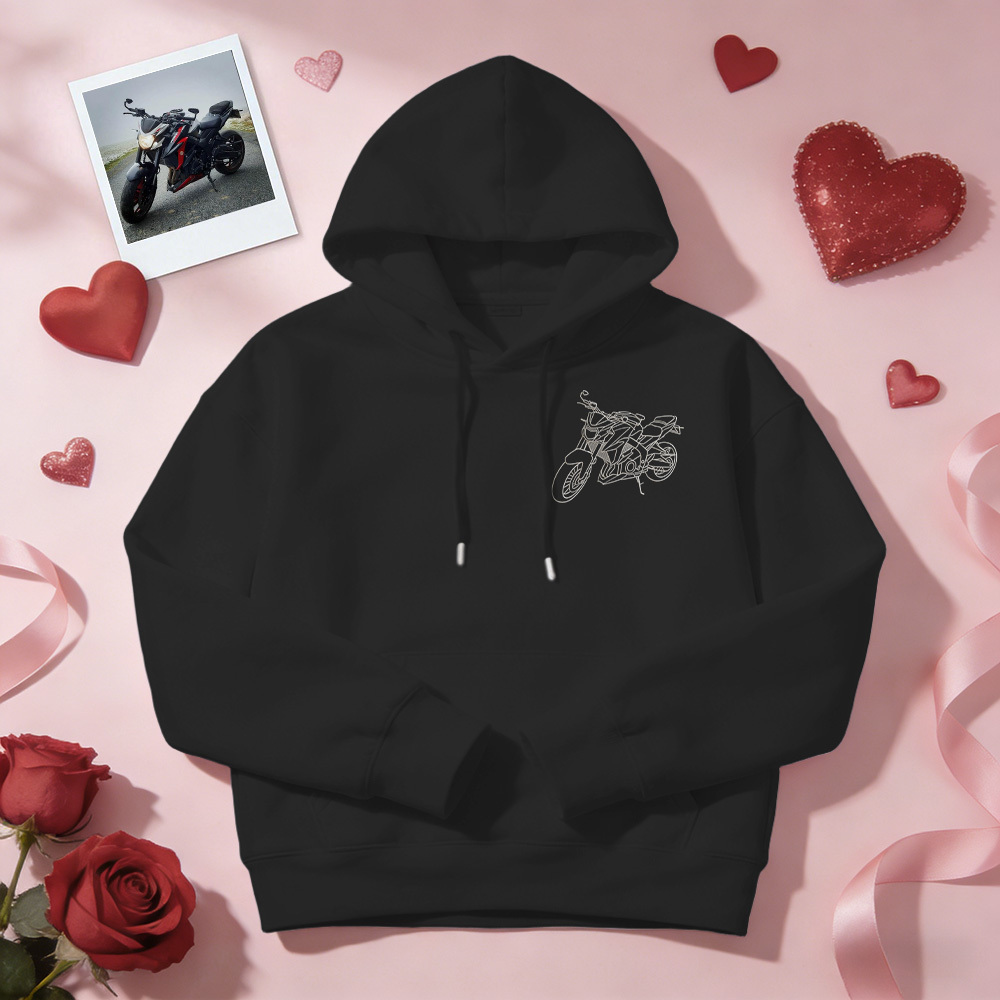 Personalized Embroidered Premium Hoodie With Outline Image Of Your Motorcycle - auphotoblanket