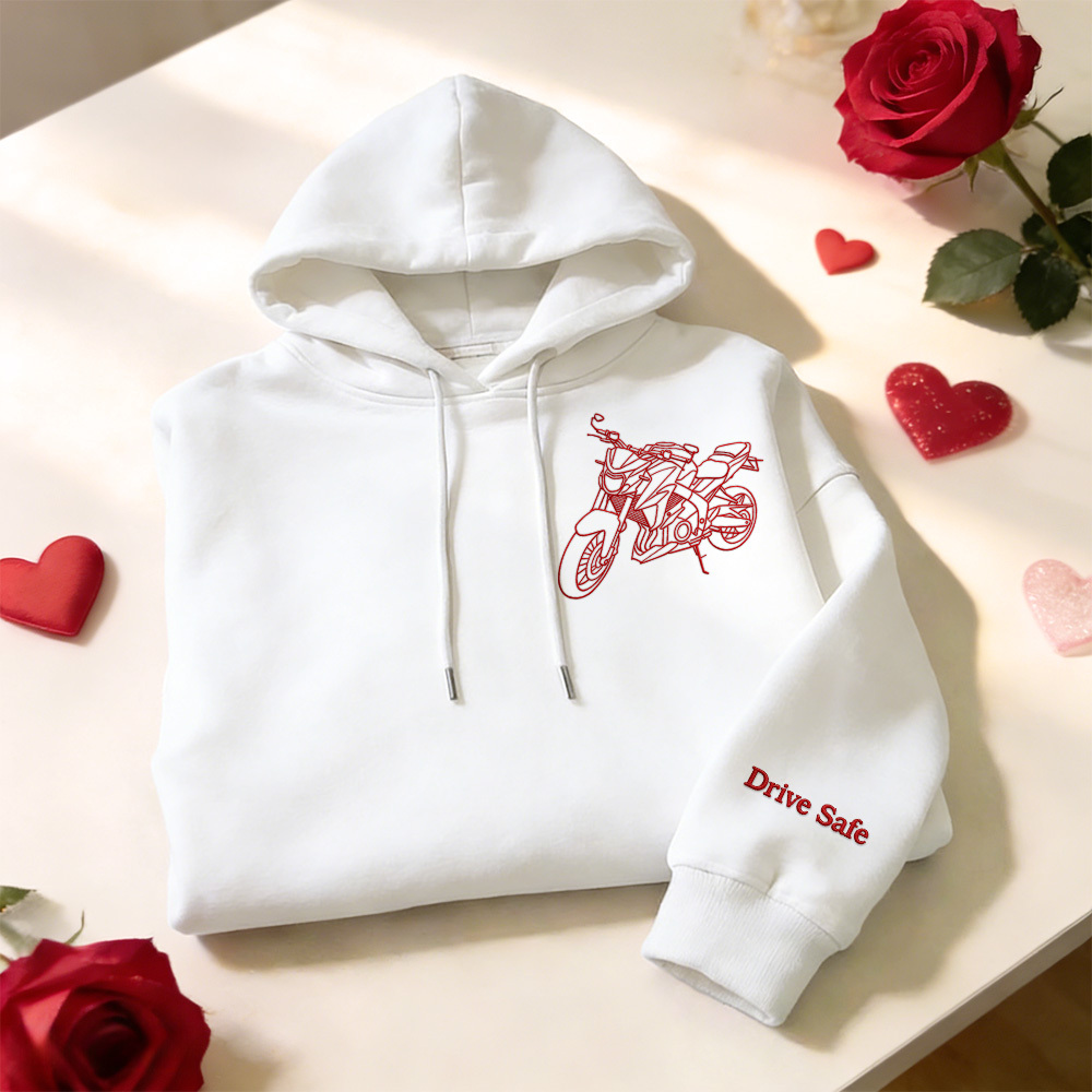 Personalized Embroidered Premium Hoodie With Outline Image Of Your Motorcycle - auphotoblanket