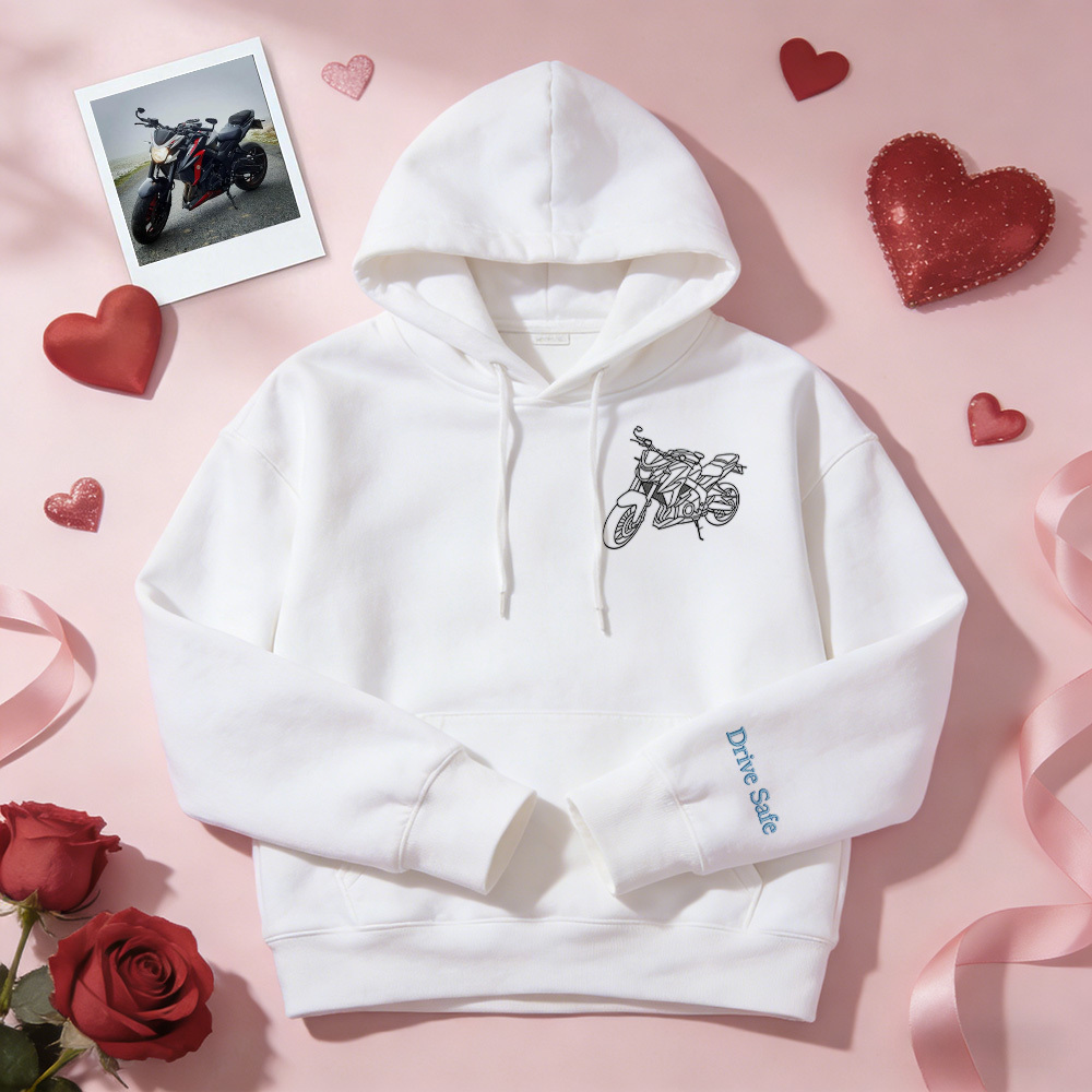 Personalized Embroidered Premium Hoodie With Outline Image Of Your Motorcycle - auphotoblanket