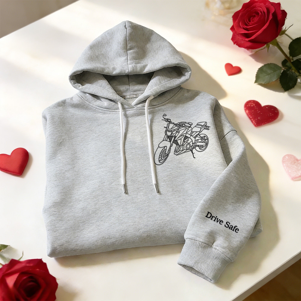 Personalized Embroidered Premium Hoodie With Outline Image Of Your Motorcycle - auphotoblanket