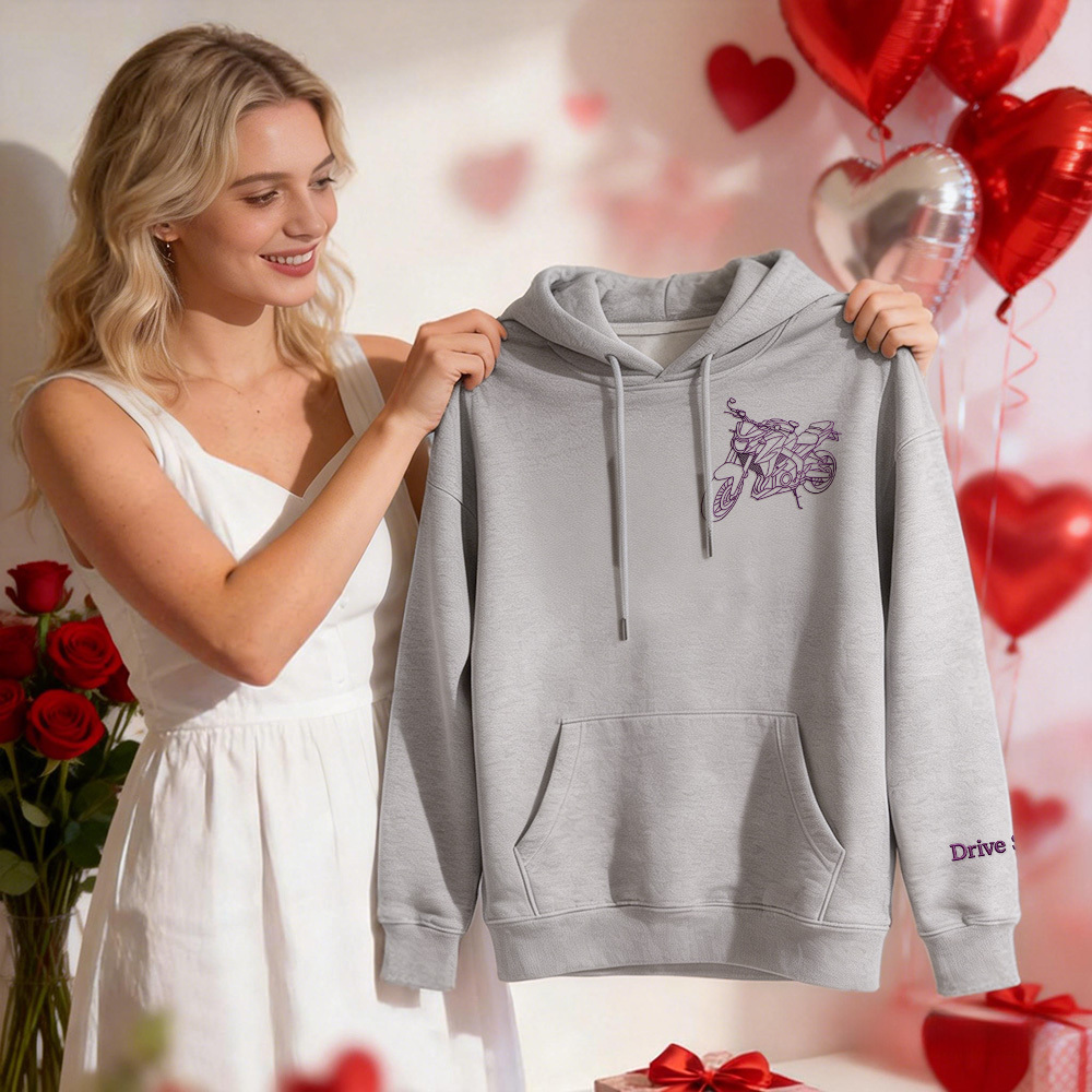 Personalized Embroidered Premium Hoodie With Outline Image Of Your Motorcycle - auphotoblanket