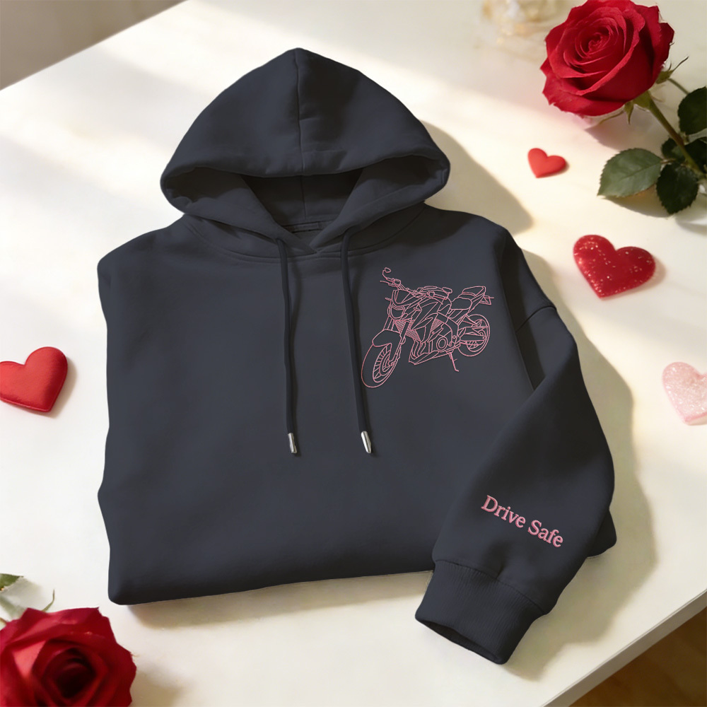 Personalized Embroidered Premium Hoodie With Outline Image Of Your Motorcycle - auphotoblanket