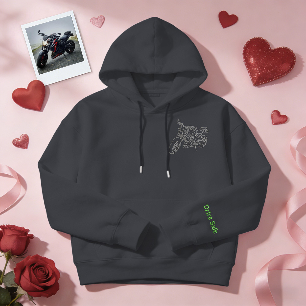 Personalized Embroidered Premium Hoodie With Outline Image Of Your Motorcycle - auphotoblanket