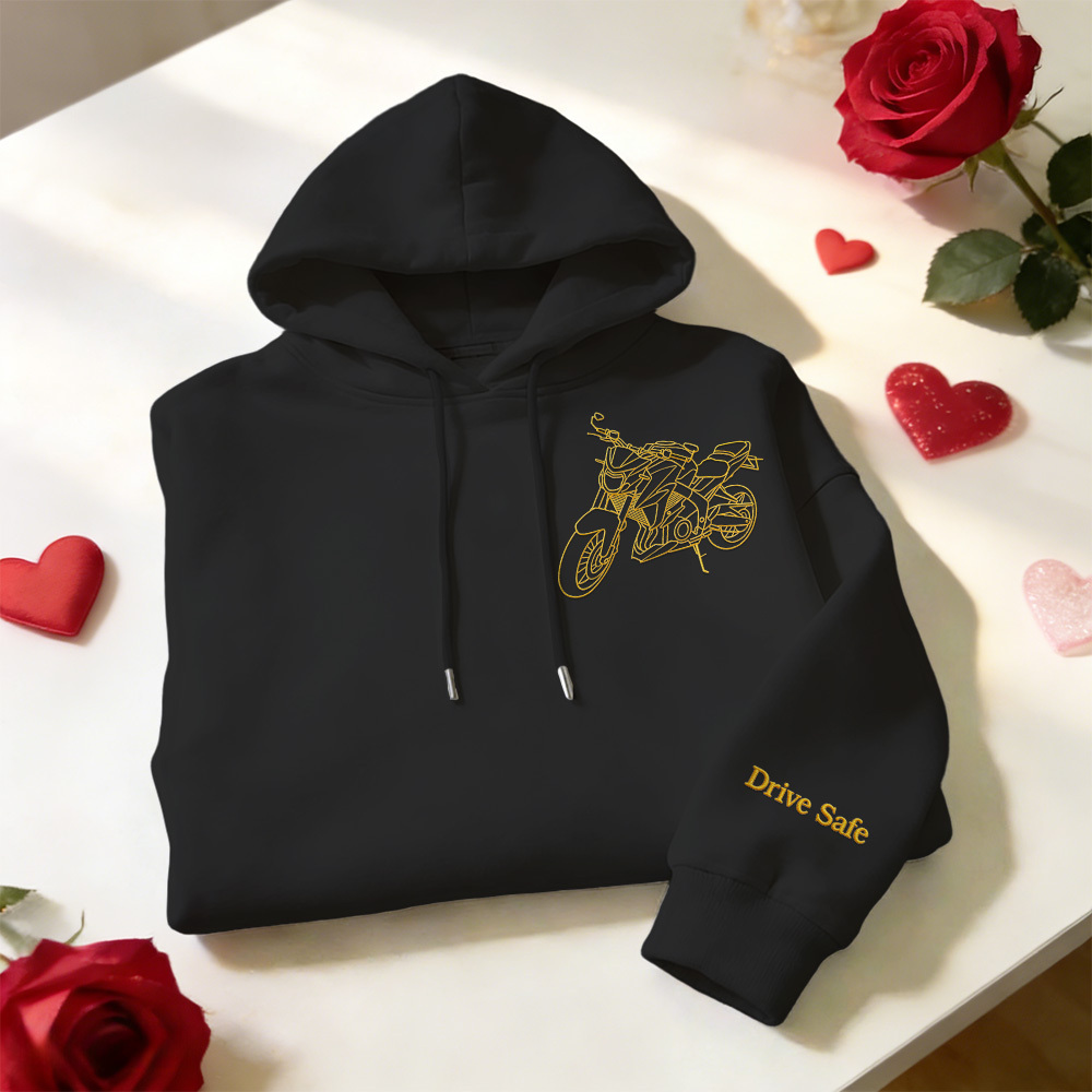 Personalized Embroidered Premium Hoodie With Outline Image Of Your Motorcycle - auphotoblanket