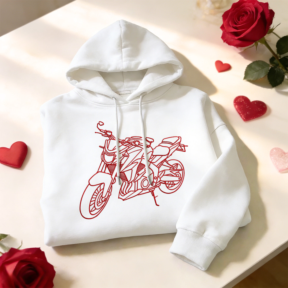 Personalized Embroidered Premium Hoodie With Outline Image Of Your Motorcycle - auphotoblanket