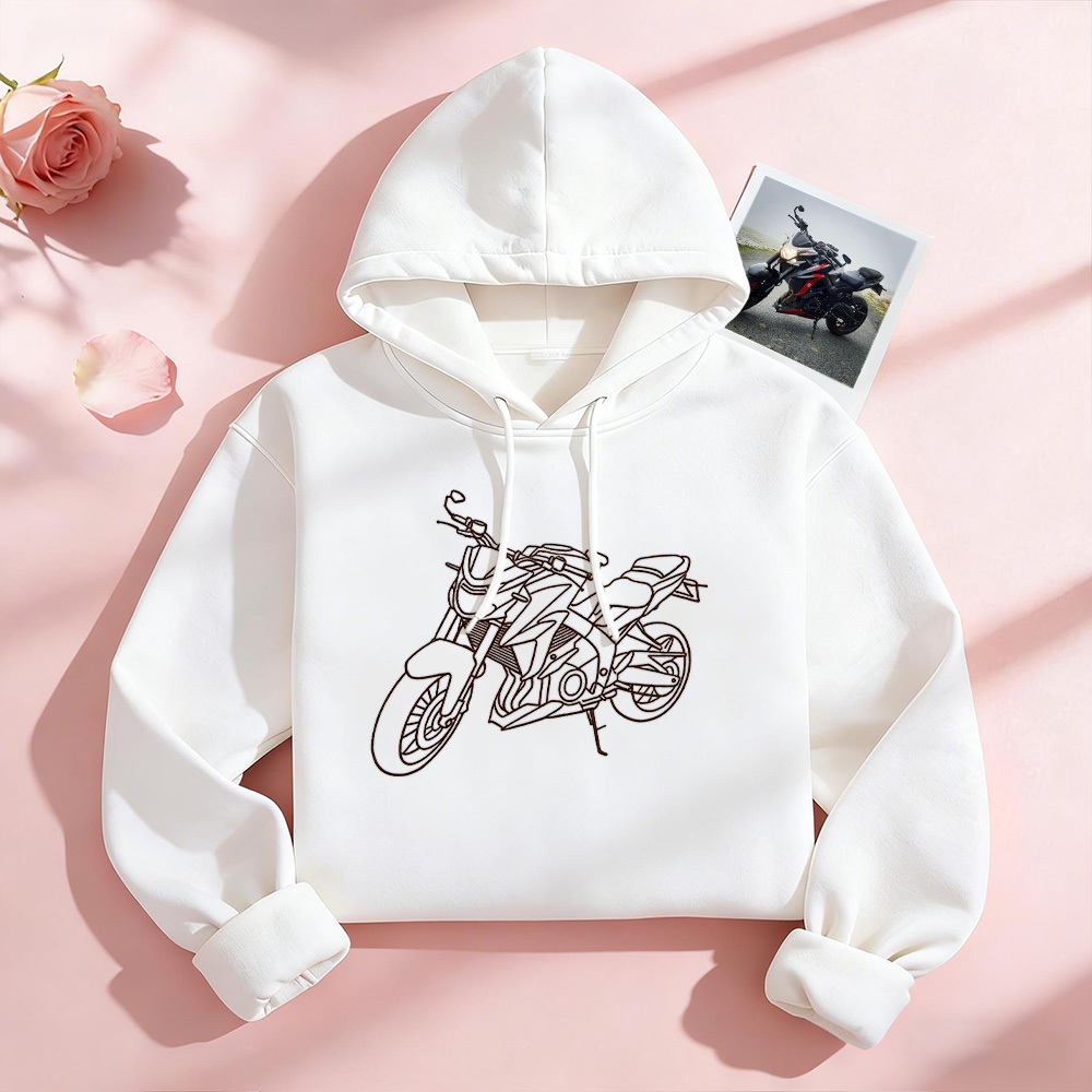 Personalized Embroidered Premium Hoodie With Outline Image Of Your Motorcycle - auphotoblanket
