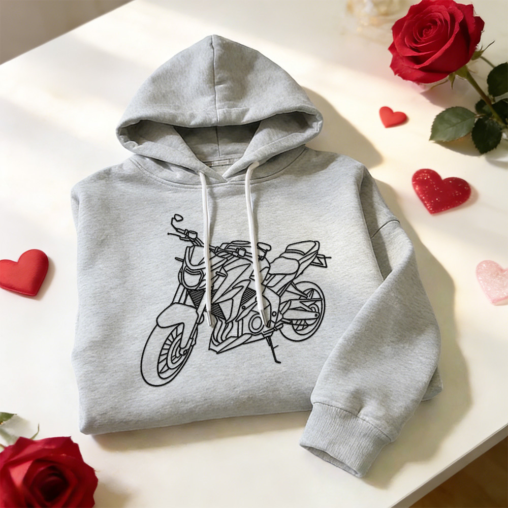 Personalized Embroidered Premium Hoodie With Outline Image Of Your Motorcycle - auphotoblanket
