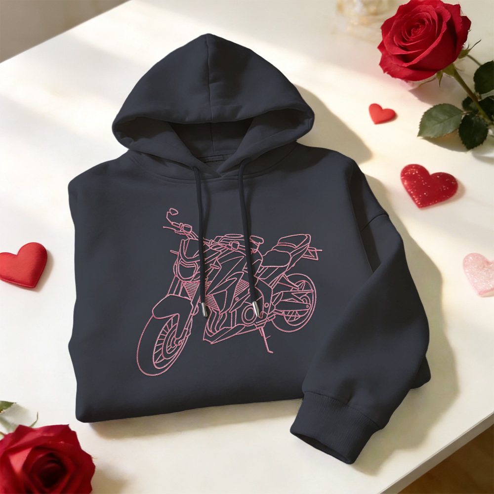 Personalized Embroidered Premium Hoodie With Outline Image Of Your Motorcycle - auphotoblanket