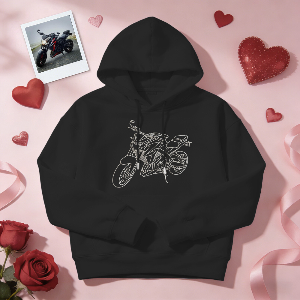 Personalized Embroidered Premium Hoodie With Outline Image Of Your Motorcycle - auphotoblanket