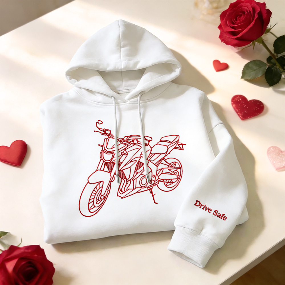 Personalized Embroidered Premium Hoodie With Outline Image Of Your Motorcycle - auphotoblanket
