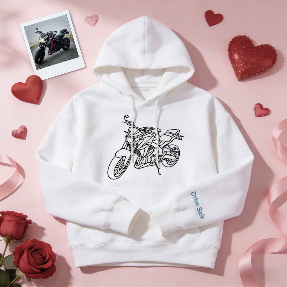 Personalized Embroidered Premium Hoodie With Outline Image Of Your Motorcycle - auphotoblanket