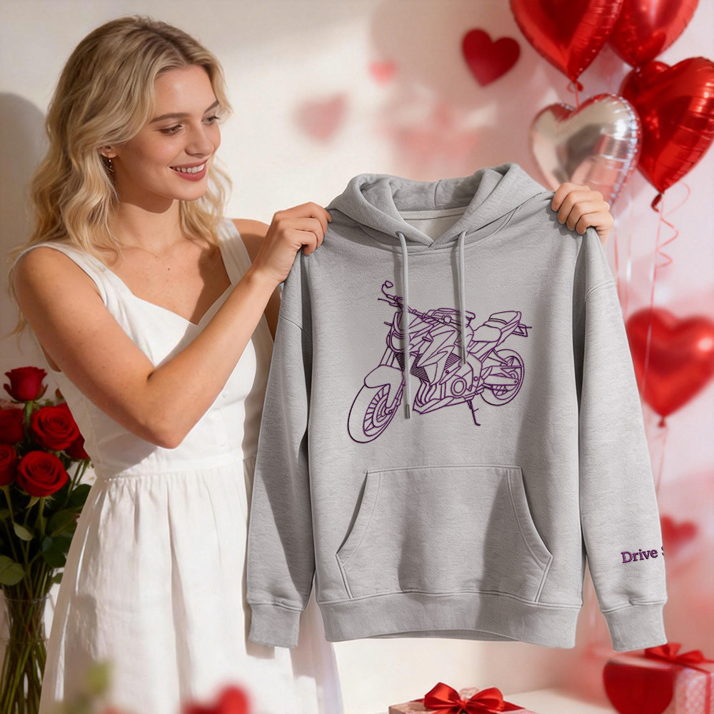 Personalized Embroidered Premium Hoodie With Outline Image Of Your Motorcycle - auphotoblanket