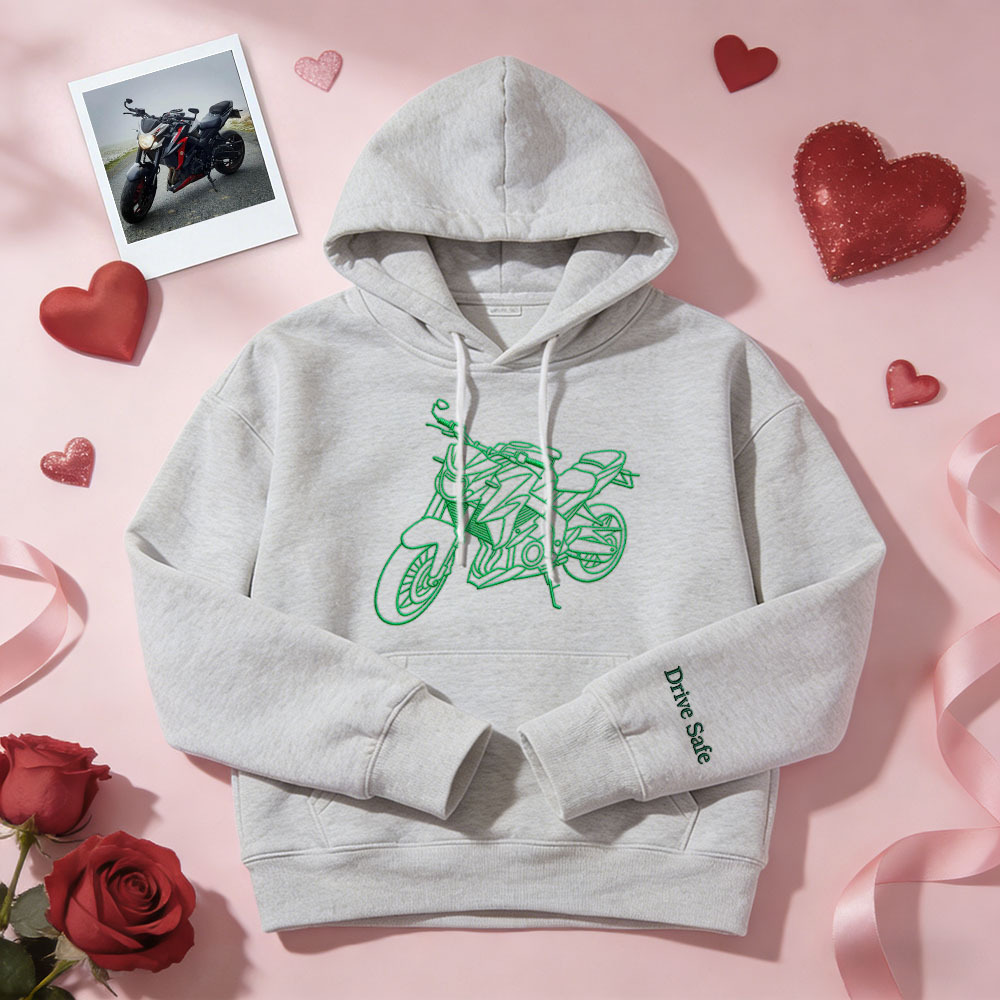 Personalized Embroidered Premium Hoodie With Outline Image Of Your Motorcycle - auphotoblanket