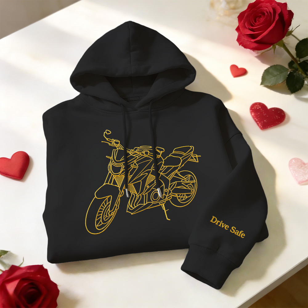 Personalized Embroidered Premium Hoodie With Outline Image Of Your Motorcycle - auphotoblanket