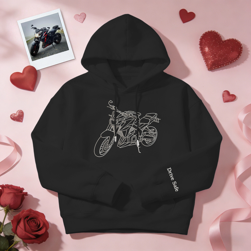 Personalized Embroidered Premium Hoodie With Outline Image Of Your Motorcycle - auphotoblanket