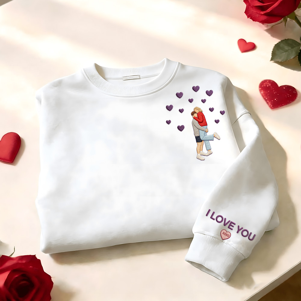 Custom Embroidered Portrait Sweatshirt from Photo Valentine's Day Gift - auphotoblanket