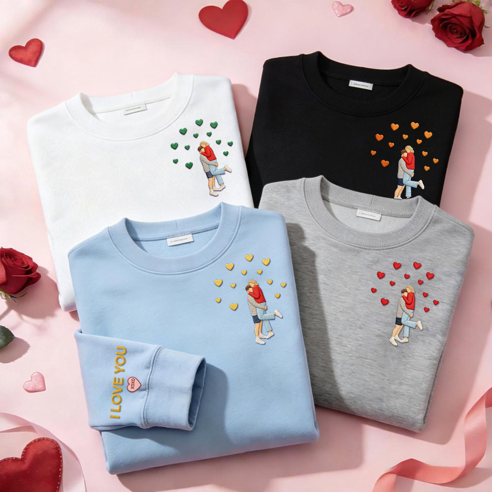 Custom Embroidered Portrait Sweatshirt from Photo Valentine's Day Gift - auphotoblanket