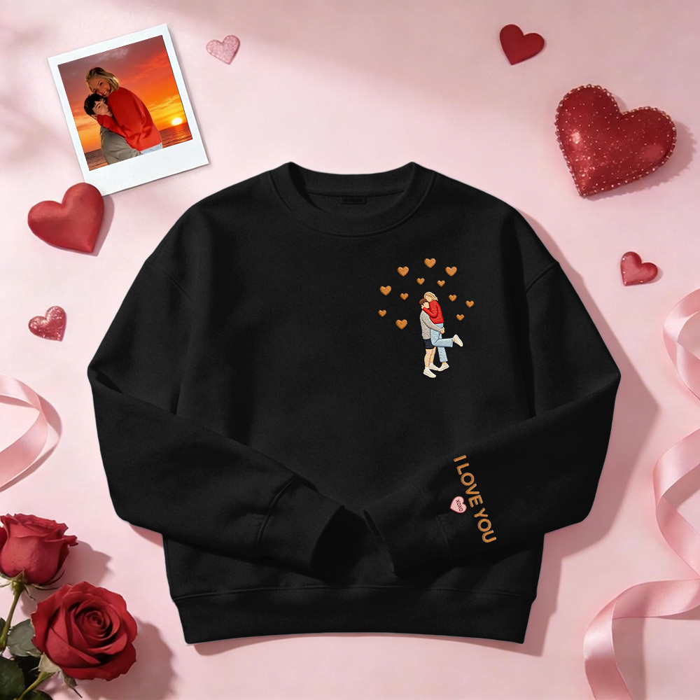 Custom Embroidered Portrait Sweatshirt from Photo Valentine's Day Gift - auphotoblanket