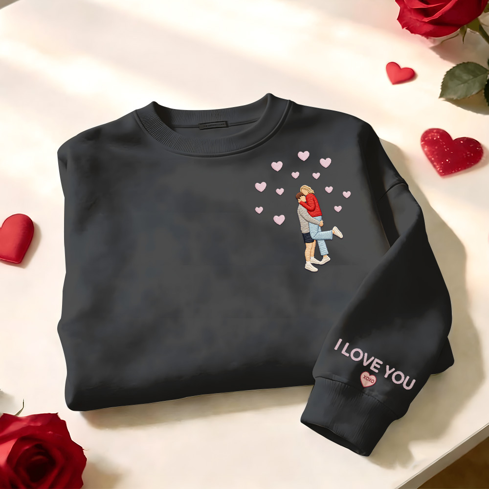 Custom Embroidered Portrait Sweatshirt from Photo Valentine's Day Gift - auphotoblanket
