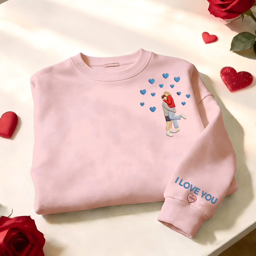 Custom Embroidered Portrait Sweatshirt from Photo Valentine's Day Gift - auphotoblanket