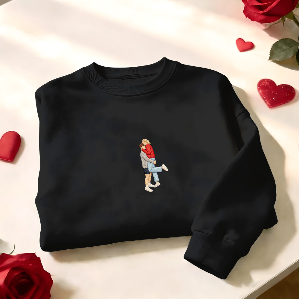 Custom Embroidered Portrait Sweatshirt from Photo Valentine's Day Gift - auphotoblanket