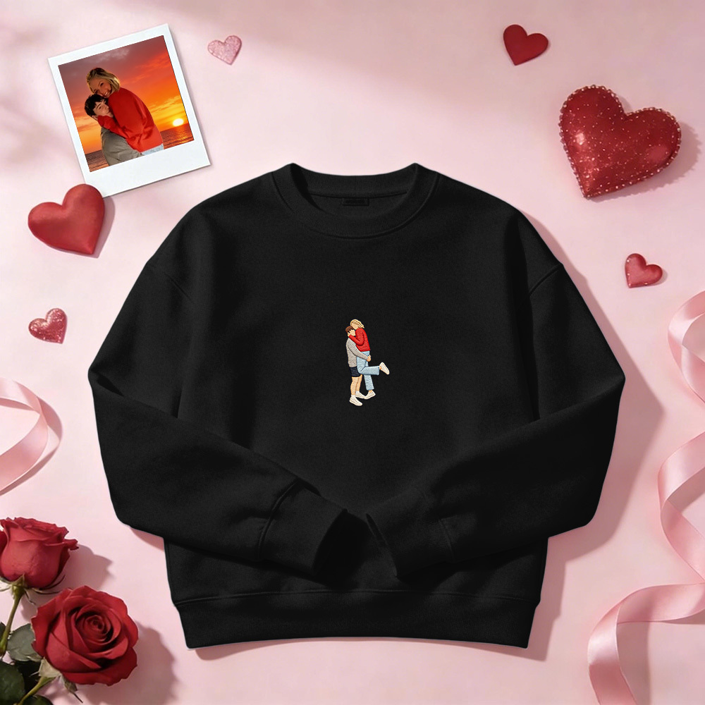 Custom Embroidered Portrait Sweatshirt from Photo Valentine's Day Gift - auphotoblanket
