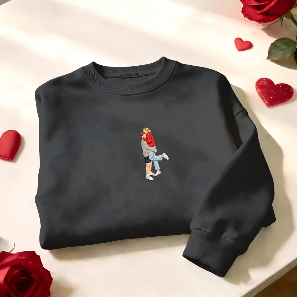 Custom Embroidered Portrait Sweatshirt from Photo Valentine's Day Gift - auphotoblanket