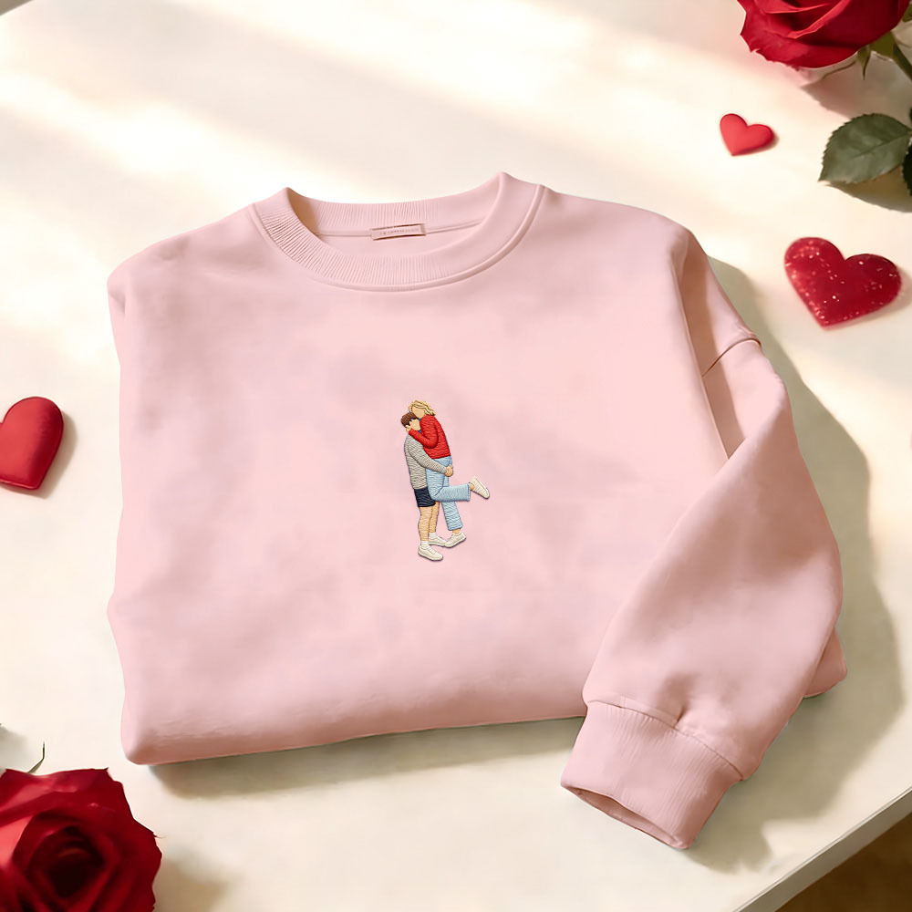 Custom Embroidered Portrait Sweatshirt from Photo Valentine's Day Gift - auphotoblanket
