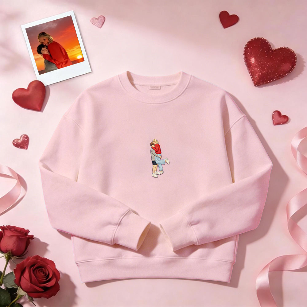 Custom Embroidered Portrait Sweatshirt from Photo Valentine's Day Gift - auphotoblanket
