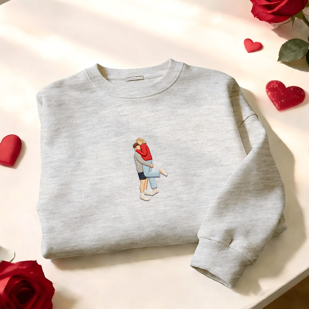 Custom Embroidered Portrait Sweatshirt from Photo Valentine's Day Gift - auphotoblanket