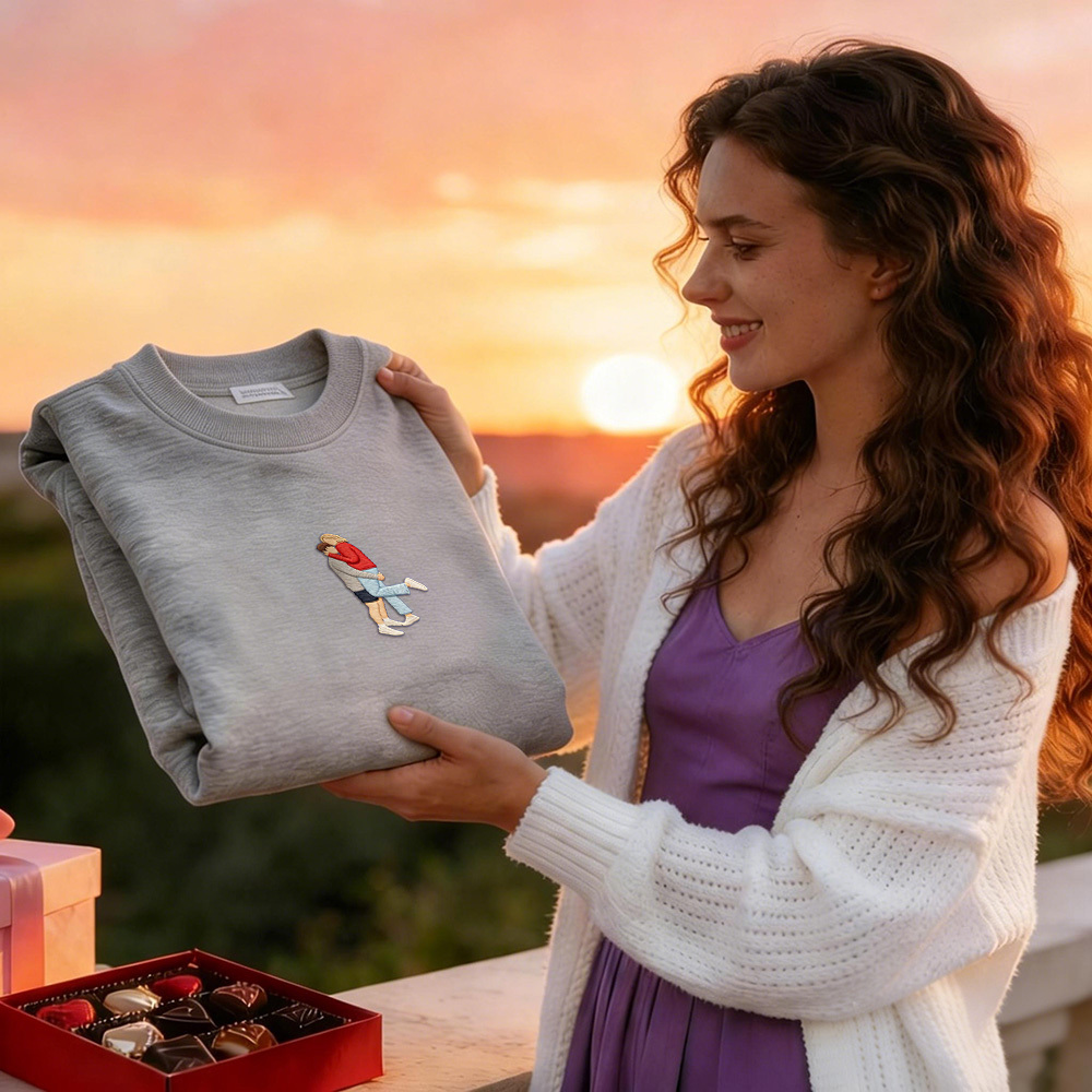 Custom Embroidered Portrait Sweatshirt from Photo Valentine's Day Gift - auphotoblanket